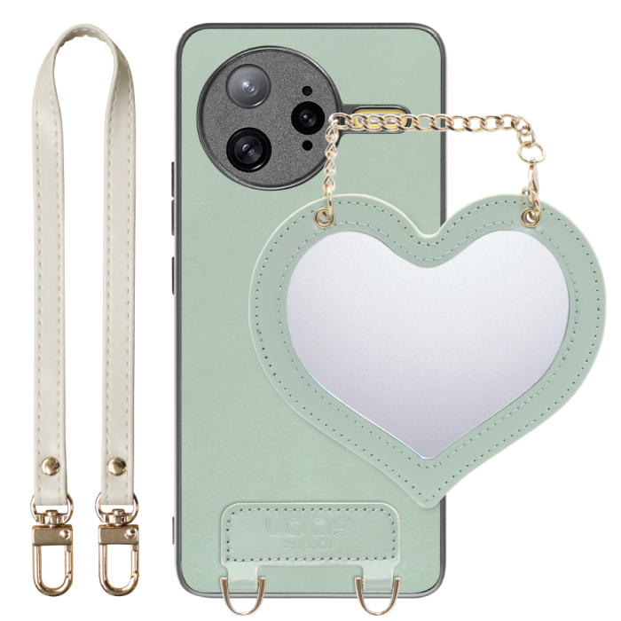 [ LOOF CHARM-SHELL Series ] POCO F7 Ultra Xiaomi シャオミ スマホケース  ハートのミラーチャーム付き シンプル 背面カバー スマホケース ストラップ付 本革 [ POCO F7 Ultra ]