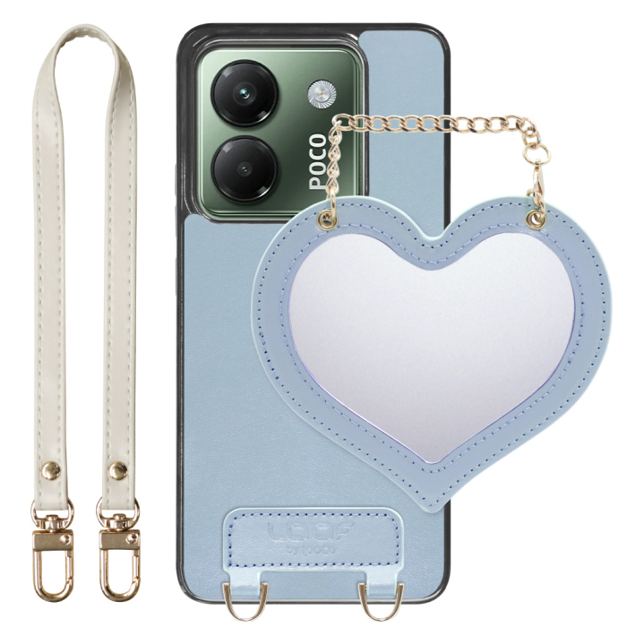 [ LOOF CHARM-SHELL Series ] POCO M7 Pro 5G Xiaomi シャオミ スマホケース  ハートのミラーチャーム付き シンプル 背面カバー スマホケース ストラップ付 本革 [ POCO M7 Pro 5G ]