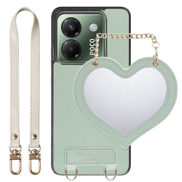 [ LOOF CHARM-SHELL Series ] POCO M7 Pro 5G Xiaomi シャオミ スマホケース  ハートのミラーチャーム付き シンプル 背面カバー スマホケース ストラップ付 本革 [ POCO M7 Pro 5G ]