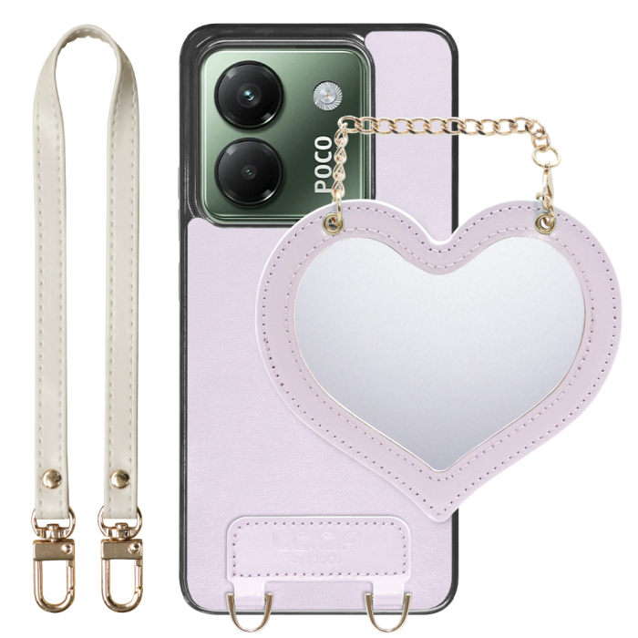 [ LOOF CHARM-SHELL Series ] POCO M7 Pro 5G Xiaomi シャオミ スマホケース  ハートのミラーチャーム付き シンプル 背面カバー スマホケース ストラップ付 本革 [ POCO M7 Pro 5G ]