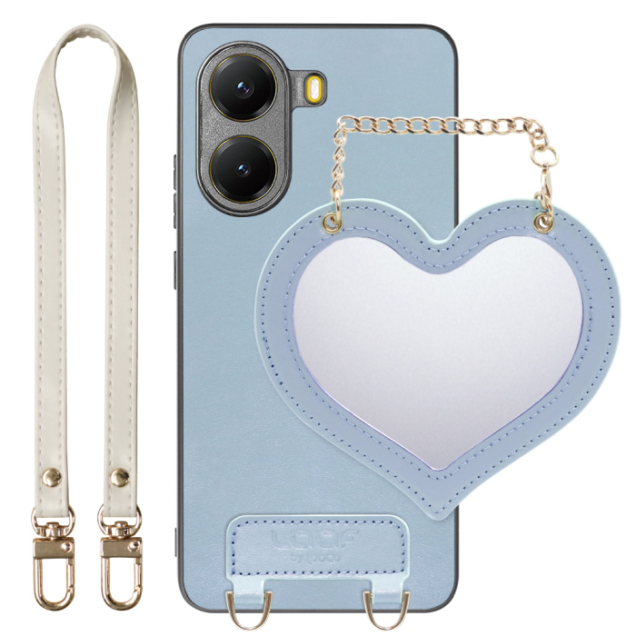 [ LOOF CHARM-SHELL Series ] POCO X7 Pro Xiaomi スマホケース  ハートのミラーチャーム付き シンプル 背面カバー スマホケース ストラップ付 本革 [ POCO X7 Pro ]