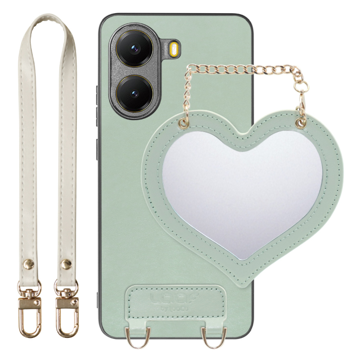 [ LOOF CHARM-SHELL Series ] POCO X7 Pro Xiaomi スマホケース  ハートのミラーチャーム付き シンプル 背面カバー スマホケース ストラップ付 本革 [ POCO X7 Pro ]