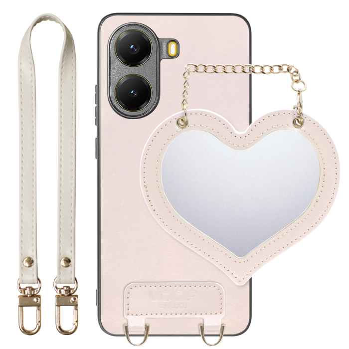 [ LOOF CHARM-SHELL Series ] POCO X7 Pro Xiaomi スマホケース  ハートのミラーチャーム付き シンプル 背面カバー スマホケース ストラップ付 本革 [ POCO X7 Pro ]