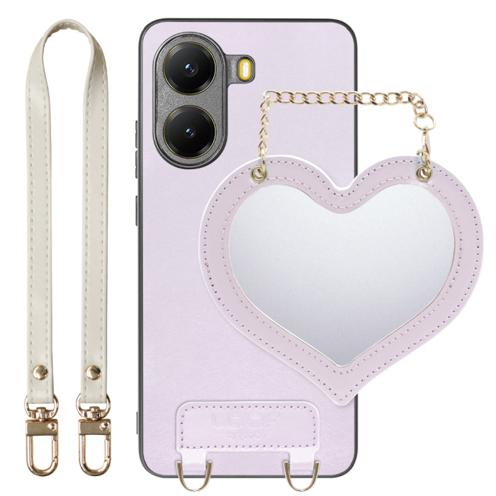 [ LOOF CHARM-SHELL Series ] POCO X7 Pro Xiaomi スマホケース  ハートのミラーチャーム付き シンプル 背面カバー スマホケース ストラップ付 本革 [ POCO X7 Pro ]