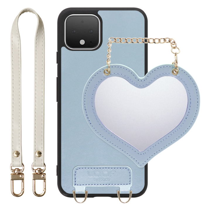 [ LOOF CHARM-SHELL Series ] Google Pixel 4 googlepixel pixel4xl ピクセル4 スマホケース  ハートのミラーチャーム付き シンプル 背面カバー スマホケース ストラップ付 本革 [ Google Pixel 4 ]