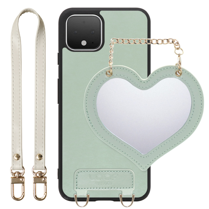 [ LOOF CHARM-SHELL Series ] Google Pixel 4 googlepixel pixel4xl ピクセル4 スマホケース  ハートのミラーチャーム付き シンプル 背面カバー スマホケース ストラップ付 本革 [ Google Pixel 4 ]
