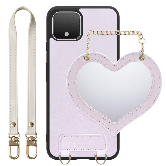 [ LOOF CHARM-SHELL Series ] Google Pixel 4 googlepixel pixel4xl ピクセル4 スマホケース  ハートのミラーチャーム付き シンプル 背面カバー スマホケース ストラップ付 本革 [ Google Pixel 4 ]
