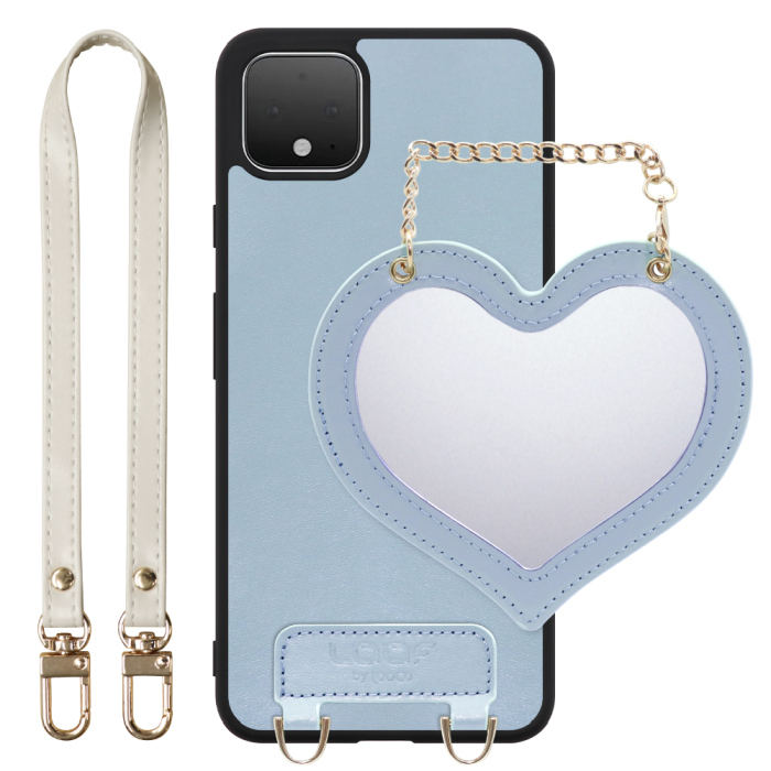 [ LOOF CHARM-SHELL Series ] Google Pixel 4 XL googlepixel pixel4xl ピクセル4XL スマホケース  ハートのミラーチャーム付き シンプル 背面カバー スマホケース ストラップ付 本革 [ Google Pixel 4 XL ]