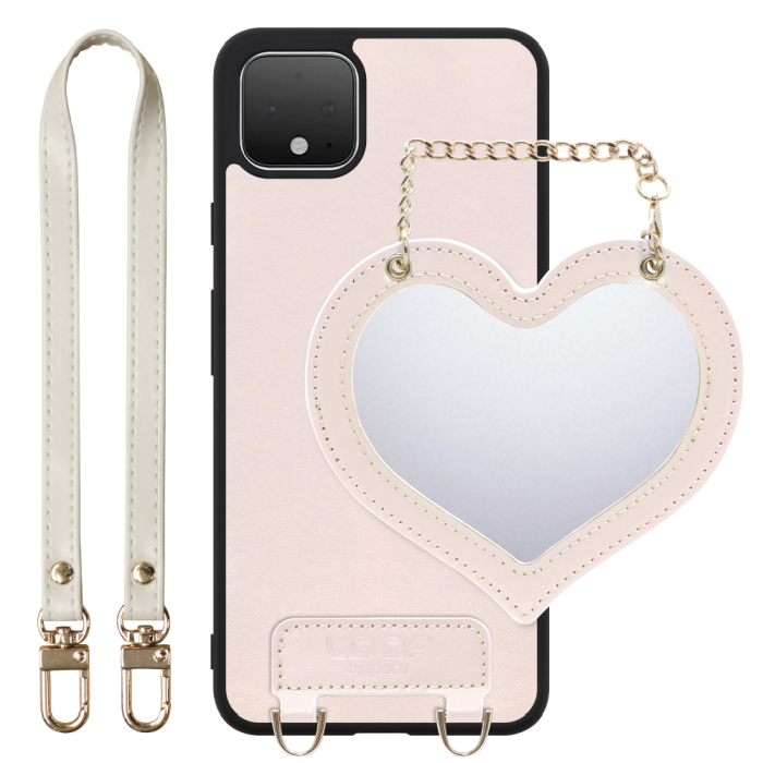 [ LOOF CHARM-SHELL Series ] Google Pixel 4 XL googlepixel pixel4xl ピクセル4XL スマホケース  ハートのミラーチャーム付き シンプル 背面カバー スマホケース ストラップ付 本革 [ Google Pixel 4 XL ]