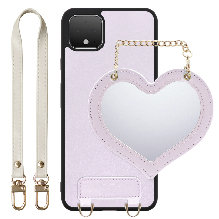 [ LOOF CHARM-SHELL Series ] Google Pixel 4 XL googlepixel pixel4xl ピクセル4XL スマホケース  ハートのミラーチャーム付き シンプル 背面カバー スマホケース ストラップ付 本革 [ Google Pixel 4 XL ]
