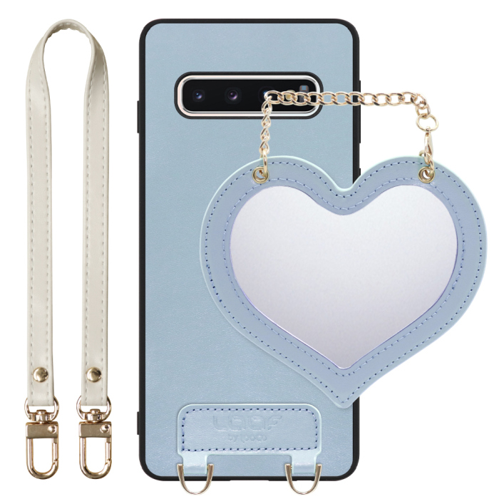 [ LOOF CHARM-SHELL Series ] Galaxy S10 SC-03L / SCV41 galaxys10 スマホケース  ハートのミラーチャーム付き シンプル 背面カバー スマホケース ストラップ付 本革 [ Galaxy S10 ]