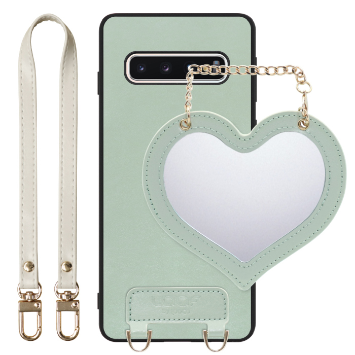 [ LOOF CHARM-SHELL Series ] Galaxy S10 SC-03L / SCV41 galaxys10 スマホケース  ハートのミラーチャーム付き シンプル 背面カバー スマホケース ストラップ付 本革 [ Galaxy S10 ]