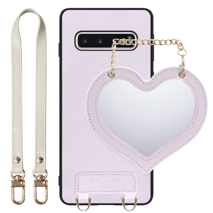 [ LOOF CHARM-SHELL Series ] Galaxy S10 SC-03L / SCV41 galaxys10 スマホケース  ハートのミラーチャーム付き シンプル 背面カバー スマホケース ストラップ付 本革 [ Galaxy S10 ]