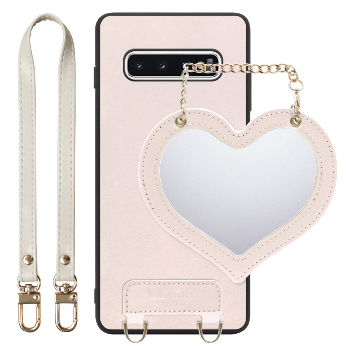 [ LOOF CHARM-SHELL Series ] Galaxy S10+ SC-04L / SCV42 s10plus s10 plus スマホケース  ハートのミラーチャーム付き シンプル 背面カバー スマホケース ストラップ付 本革 [ Galaxy S10+ ]