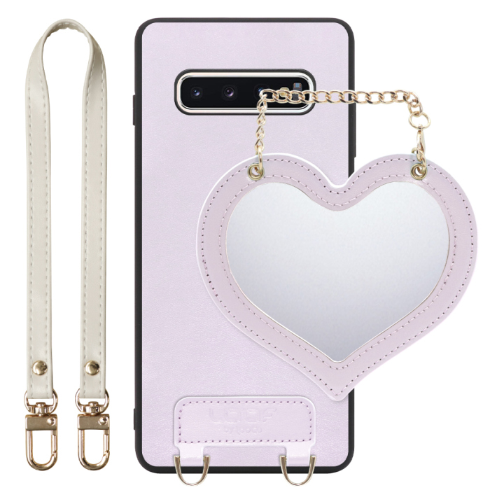 [ LOOF CHARM-SHELL Series ] Galaxy S10+ SC-04L / SCV42 s10plus s10 plus スマホケース  ハートのミラーチャーム付き シンプル 背面カバー スマホケース ストラップ付 本革 [ Galaxy S10+ ]