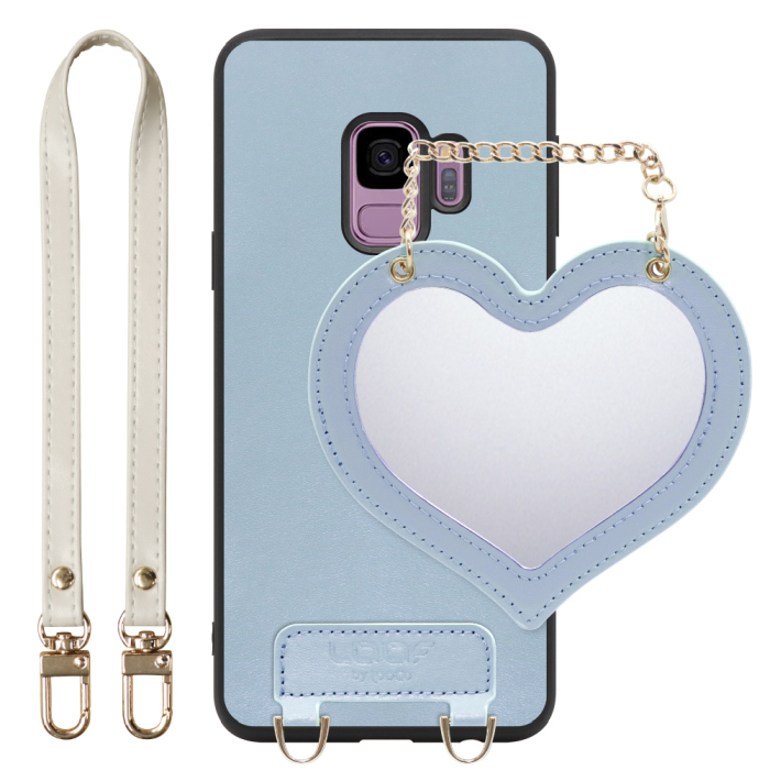 [ LOOF CHARM-SHELL Series ] Galaxy S9 SC-02K / SCV38 galaxys9 スマホケース  ハートのミラーチャーム付き シンプル 背面カバー スマホケース ストラップ付 本革 [ Galaxy S9 ]