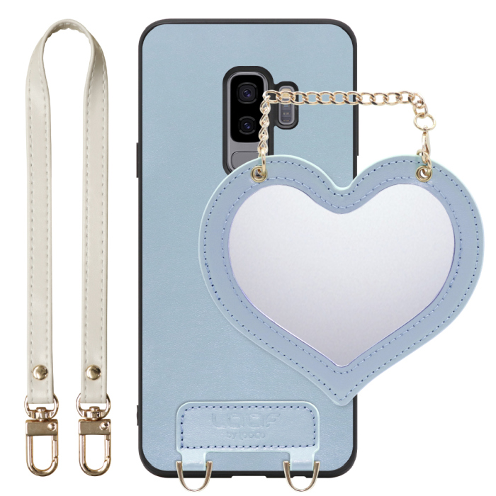 [ LOOF CHARM-SHELL Series ] Galaxy S9+ SC-03K / SCV39 s9plus s9 Plus スマホケース  ハートのミラーチャーム付き シンプル 背面カバー スマホケース ストラップ付 本革 [ Galaxy S9+ ]