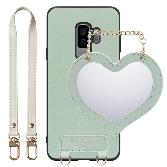 [ LOOF CHARM-SHELL Series ] Galaxy S9+ SC-03K / SCV39 s9plus s9 Plus スマホケース  ハートのミラーチャーム付き シンプル 背面カバー スマホケース ストラップ付 本革 [ Galaxy S9+ ]
