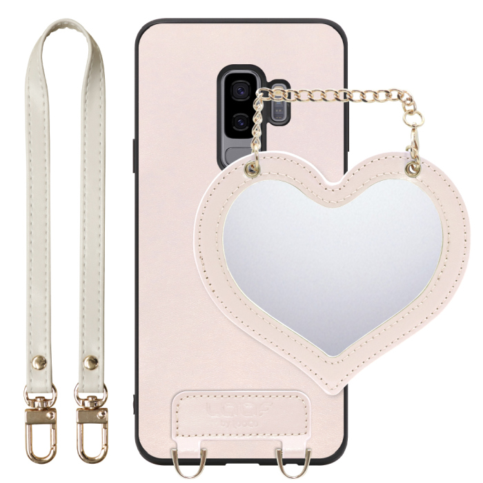 [ LOOF CHARM-SHELL Series ] Galaxy S9+ SC-03K / SCV39 s9plus s9 Plus スマホケース  ハートのミラーチャーム付き シンプル 背面カバー スマホケース ストラップ付 本革 [ Galaxy S9+ ]