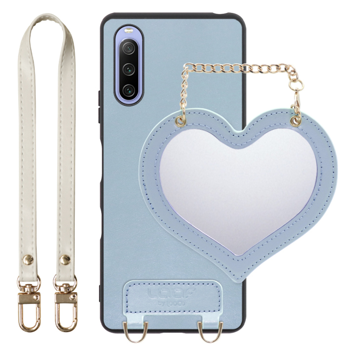 [ LOOF CHARM-SHELL Series ] Xperia 10 III /  10 III Lite Xperia10III 10III xperia10 スマホケース  ハートのミラーチャーム付き シンプル 背面カバー スマホケース ストラップ付 本革 [ Xperia 10 III / Lite ]