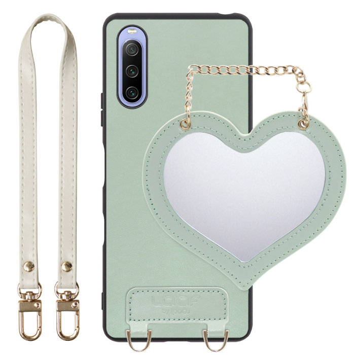 [ LOOF CHARM-SHELL Series ] Xperia 10 III /  10 III Lite Xperia10III 10III xperia10 スマホケース  ハートのミラーチャーム付き シンプル 背面カバー スマホケース ストラップ付 本革 [ Xperia 10 III / Lite ]