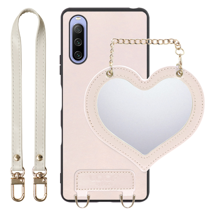 [ LOOF CHARM-SHELL Series ] Xperia 10 III /  10 III Lite Xperia10III 10III xperia10 スマホケース  ハートのミラーチャーム付き シンプル 背面カバー スマホケース ストラップ付 本革 [ Xperia 10 III / Lite ]