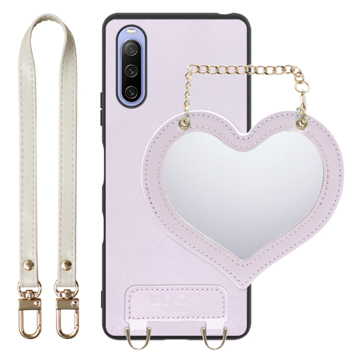 [ LOOF CHARM-SHELL Series ] Xperia 10 III /  10 III Lite Xperia10III 10III xperia10 スマホケース  ハートのミラーチャーム付き シンプル 背面カバー スマホケース ストラップ付 本革 [ Xperia 10 III / Lite ]