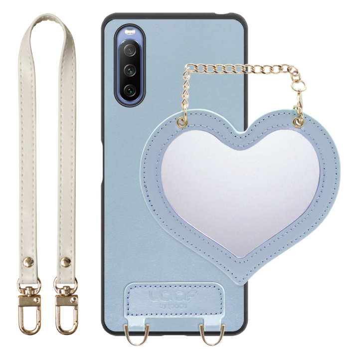 [ LOOF CHARM-SHELL Series ] Xperia 10 IV SO-52C / SOG07  xperia10Ⅳ 10Ⅳ xperia10 スマホケース  ハートのミラーチャーム付き シンプル 背面カバー スマホケース ストラップ付 本革 [ Xperia 10 IV ]