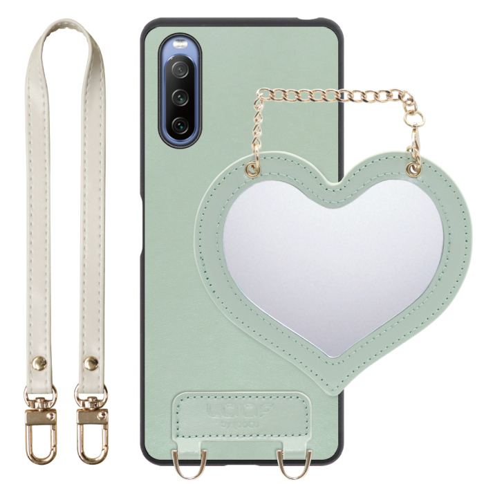 [ LOOF CHARM-SHELL Series ] Xperia 10 IV SO-52C / SOG07  xperia10Ⅳ 10Ⅳ xperia10 スマホケース  ハートのミラーチャーム付き シンプル 背面カバー スマホケース ストラップ付 本革 [ Xperia 10 IV ]
