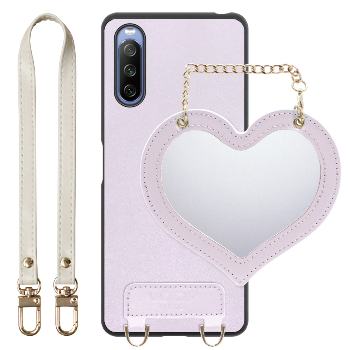 [ LOOF CHARM-SHELL Series ] Xperia 10 IV SO-52C / SOG07  xperia10Ⅳ 10Ⅳ xperia10 スマホケース  ハートのミラーチャーム付き シンプル 背面カバー スマホケース ストラップ付 本革 [ Xperia 10 IV ]