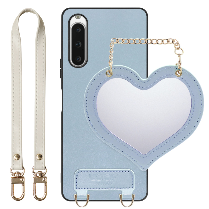 [ LOOF CHARM-SHELL Series ] Xperia 10 V SOG11 / SO-52D 10V xperia10V スマホケース  ハートのミラーチャーム付き シンプル 背面カバー スマホケース ストラップ付 本革 [ Xperia 10 V ]