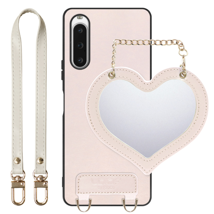 [ LOOF CHARM-SHELL Series ] Xperia 10 V SOG11 / SO-52D 10V xperia10V スマホケース  ハートのミラーチャーム付き シンプル 背面カバー スマホケース ストラップ付 本革 [ Xperia 10 V ]