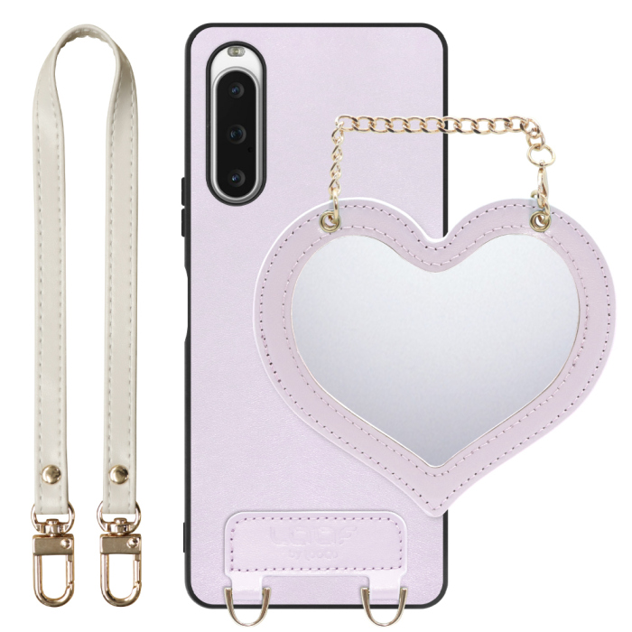 [ LOOF CHARM-SHELL Series ] Xperia 10 V SOG11 / SO-52D 10V xperia10V スマホケース  ハートのミラーチャーム付き シンプル 背面カバー スマホケース ストラップ付 本革 [ Xperia 10 V ]