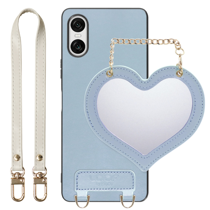 [ LOOF CHARM-SHELL Series ] Xperia 10 VI  スマホケース  ハートのミラーチャーム付き シンプル 背面カバー スマホケース ストラップ付 本革 [ Xperia 10 VI ]