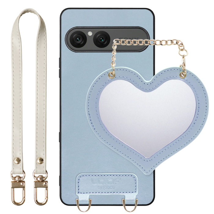 [ LOOF CHARM-SHELL Series ] Xperia 10 VII エクスペリア XQ-FE44 スマホケース  ハートのミラーチャーム付き シンプル 背面カバー スマホケース ストラップ付 本革 [ Xperia 10 VII 用 ]
