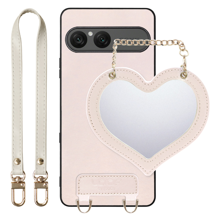 [ LOOF CHARM-SHELL Series ] Xperia 10 VII エクスペリア XQ-FE44 スマホケース  ハートのミラーチャーム付き シンプル 背面カバー スマホケース ストラップ付 本革 [ Xperia 10 VII 用 ]