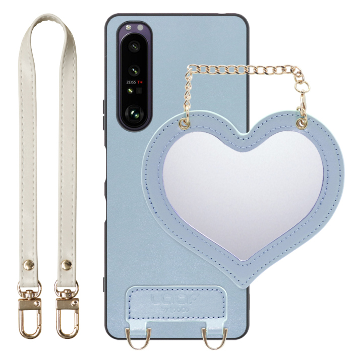 [ LOOF CHARM-SHELL Series ] Xperia 1 III SO-51B / SOG03 / XQ-BC42 xperia1III 1III xperia1 スマホケース  ハートのミラーチャーム付き シンプル 背面カバー スマホケース ストラップ付 本革 [ Xperia 1 III ]