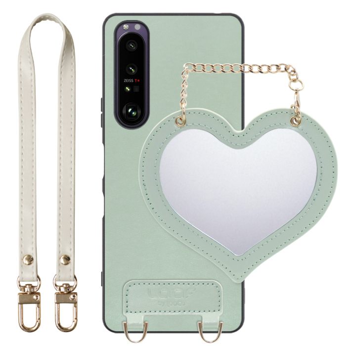 [ LOOF CHARM-SHELL Series ] Xperia 1 III SO-51B / SOG03 / XQ-BC42 xperia1III 1III xperia1 スマホケース  ハートのミラーチャーム付き シンプル 背面カバー スマホケース ストラップ付 本革 [ Xperia 1 III ]