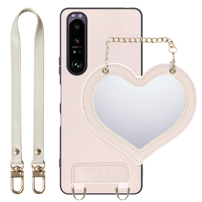 [ LOOF CHARM-SHELL Series ] Xperia 1 III SO-51B / SOG03 / XQ-BC42 xperia1III 1III xperia1 スマホケース  ハートのミラーチャーム付き シンプル 背面カバー スマホケース ストラップ付 本革 [ Xperia 1 III ]