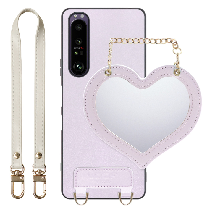 [ LOOF CHARM-SHELL Series ] Xperia 1 III SO-51B / SOG03 / XQ-BC42 xperia1III 1III xperia1 スマホケース  ハートのミラーチャーム付き シンプル 背面カバー スマホケース ストラップ付 本革 [ Xperia 1 III ]