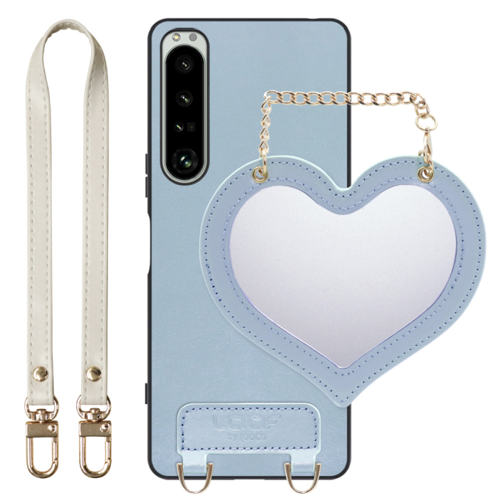 [ LOOF CHARM-SHELL Series ] Xperia 1 IV SO-51C / SOG06 xperia1Ⅳ 1Ⅳ xperia1 スマホケース  ハートのミラーチャーム付き シンプル 背面カバー スマホケース ストラップ付 本革 [ Xperia 1 IV ]