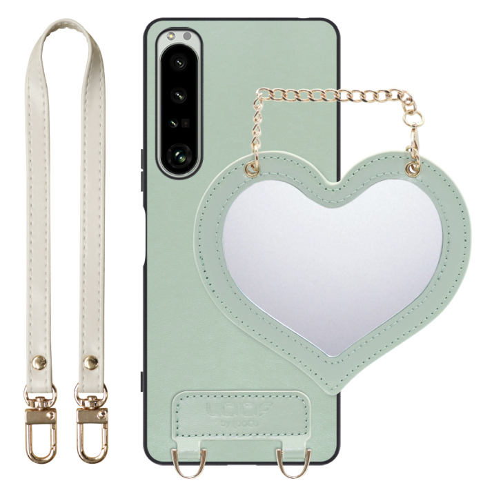 [ LOOF CHARM-SHELL Series ] Xperia 1 IV SO-51C / SOG06 xperia1Ⅳ 1Ⅳ xperia1 スマホケース  ハートのミラーチャーム付き シンプル 背面カバー スマホケース ストラップ付 本革 [ Xperia 1 IV ]