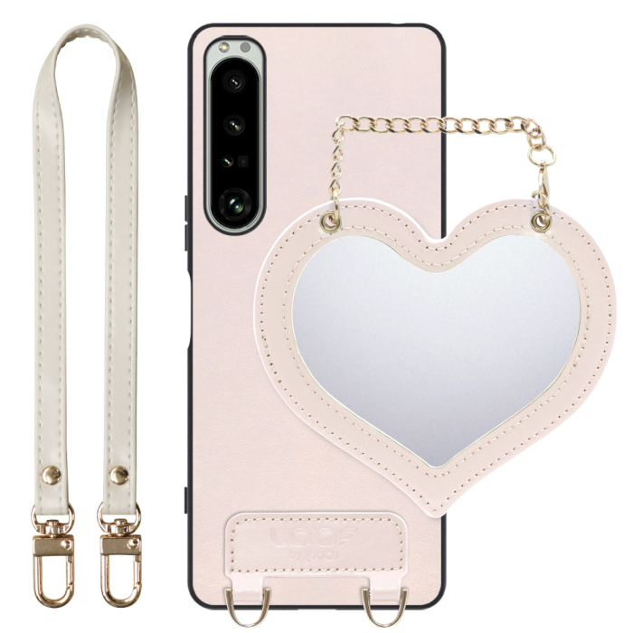 [ LOOF CHARM-SHELL Series ] Xperia 1 IV SO-51C / SOG06 xperia1Ⅳ 1Ⅳ xperia1 スマホケース  ハートのミラーチャーム付き シンプル 背面カバー スマホケース ストラップ付 本革 [ Xperia 1 IV ]