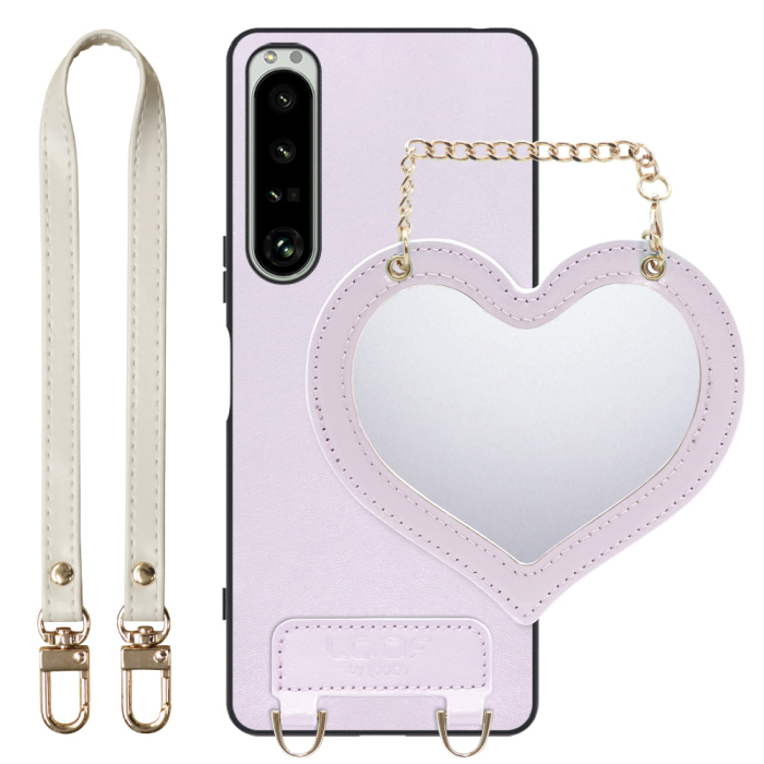 [ LOOF CHARM-SHELL Series ] Xperia 1 IV SO-51C / SOG06 xperia1Ⅳ 1Ⅳ xperia1 スマホケース  ハートのミラーチャーム付き シンプル 背面カバー スマホケース ストラップ付 本革 [ Xperia 1 IV ]
