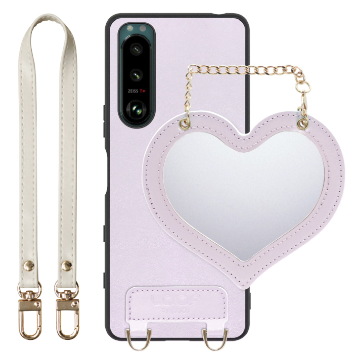 [ LOOF CHARM-SHELL Series ] Xperia 5 III  Xperia5Ⅲ 5Ⅲ xperia5 スマホケース  ハートのミラーチャーム付き シンプル 背面カバー スマホケース ストラップ付 本革 [ Xperia 5 III ]