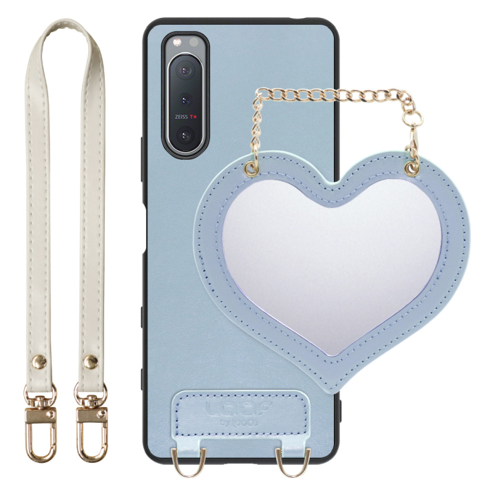 [ LOOF CHARM-SHELL Series ] Xperia 5 II SO-52A / SOG02 / A002SO xperia5Ⅱ 5Ⅱ xperia5 スマホケース  ハートのミラーチャーム付き シンプル 背面カバー スマホケース ストラップ付 本革 [ Xperia 5 II ]