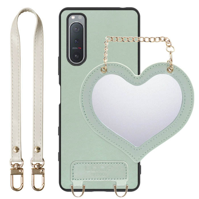 [ LOOF CHARM-SHELL Series ] Xperia 5 II SO-52A / SOG02 / A002SO xperia5Ⅱ 5Ⅱ xperia5 スマホケース  ハートのミラーチャーム付き シンプル 背面カバー スマホケース ストラップ付 本革 [ Xperia 5 II ]
