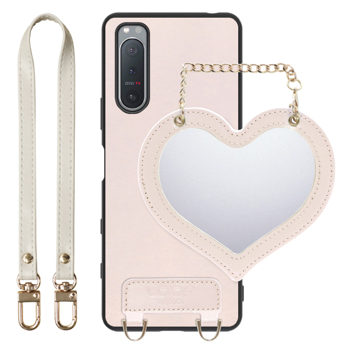 [ LOOF CHARM-SHELL Series ] Xperia 5 II SO-52A / SOG02 / A002SO xperia5Ⅱ 5Ⅱ xperia5 スマホケース  ハートのミラーチャーム付き シンプル 背面カバー スマホケース ストラップ付 本革 [ Xperia 5 II ]