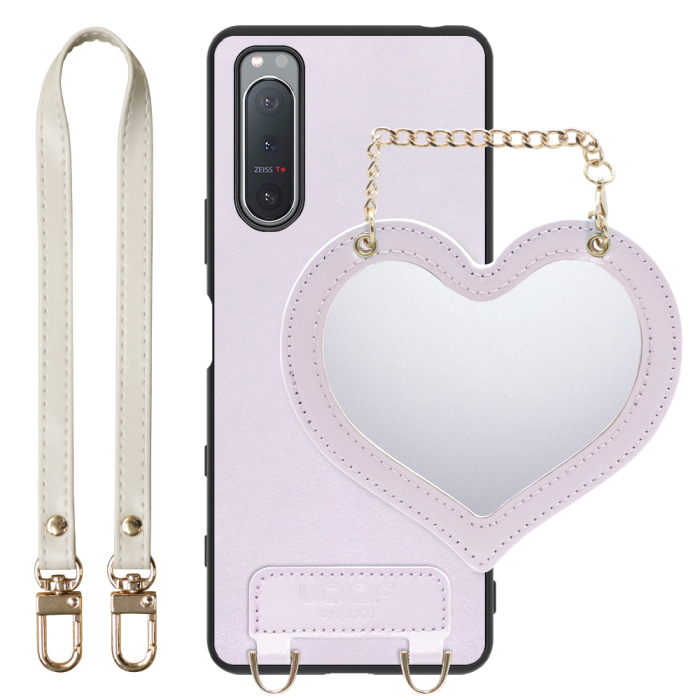 [ LOOF CHARM-SHELL Series ] Xperia 5 II SO-52A / SOG02 / A002SO xperia5Ⅱ 5Ⅱ xperia5 スマホケース  ハートのミラーチャーム付き シンプル 背面カバー スマホケース ストラップ付 本革 [ Xperia 5 II ]