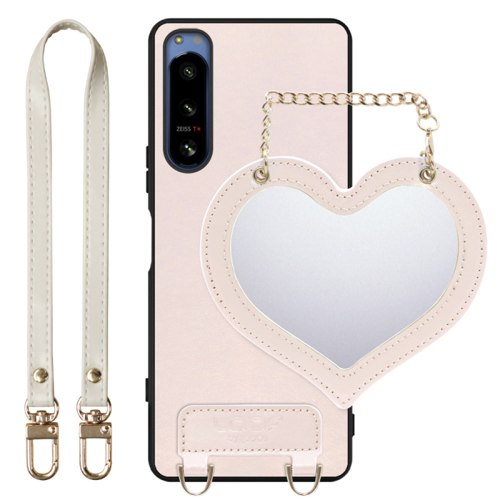 [ LOOF CHARM-SHELL Series ] Xperia 5 IV SOG09 / SO-54C xperia5Ⅳ 5Ⅳ xperia5 スマホケース  ハートのミラーチャーム付き シンプル 背面カバー スマホケース ストラップ付 本革 [ Xperia 5 IV ]